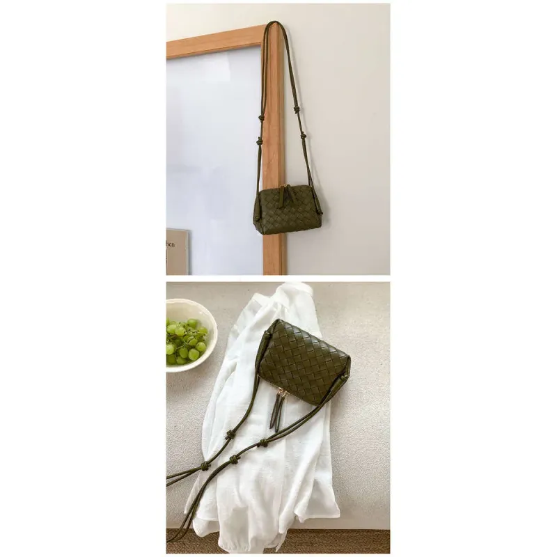 New Single Shoulder Crossbody Summer Versatile Small Square Double Zipper Textured Woven Bag For Women_voghion.com