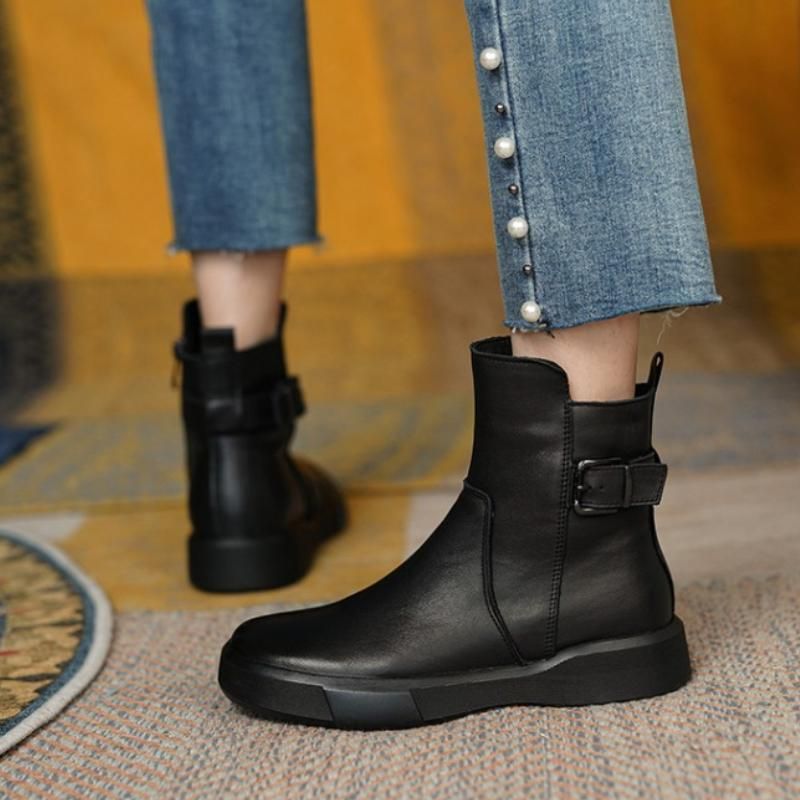 Retro Boots For Women Autumn Winter Women's Shoes Leather Casual Flat Ankle Boots Female Platform Short Boots_voghion.com