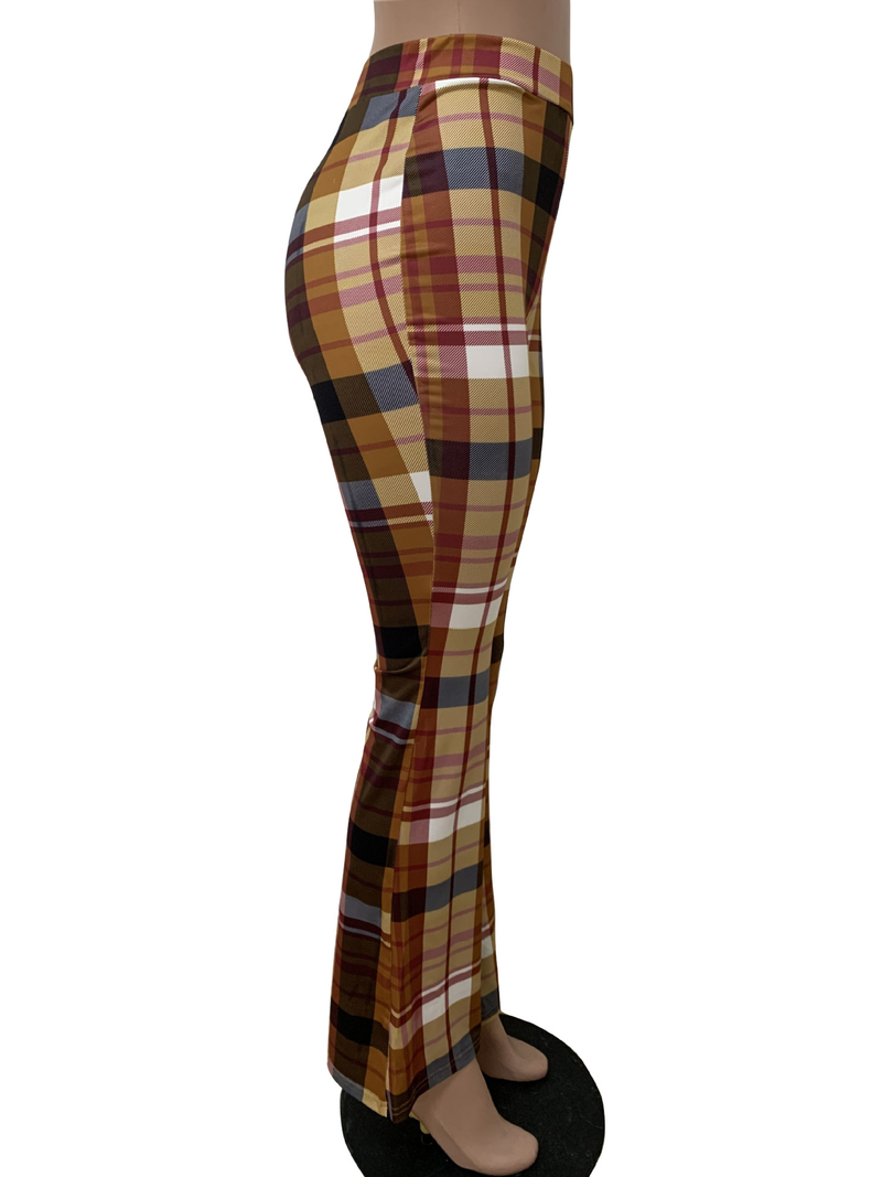 Pantalones rectos con cintura elástica y estampado digital holgados de tendencia urbana a cuadros para mujer_voghion.com