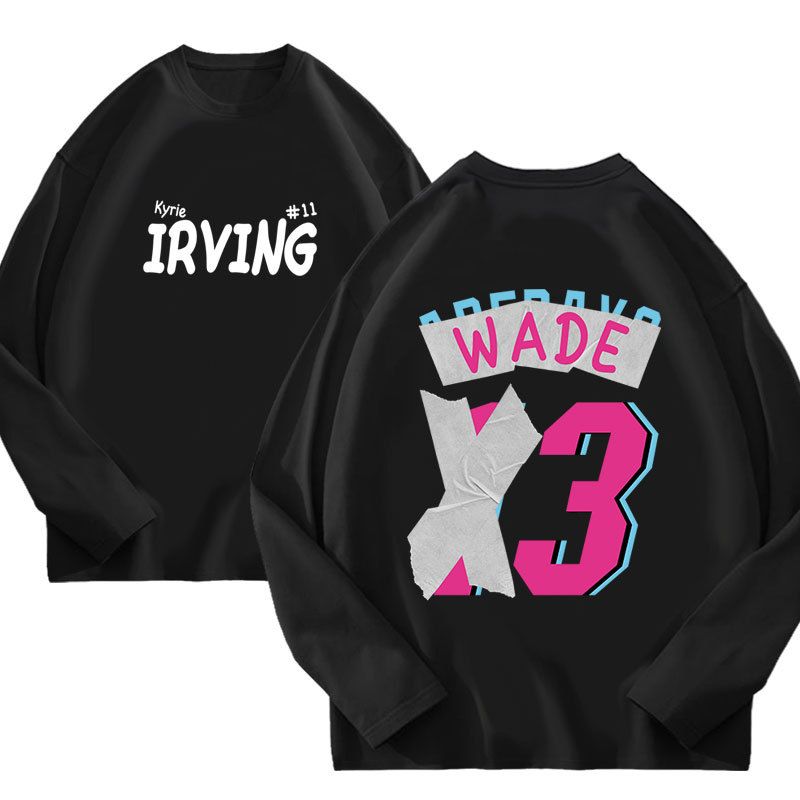 Long Sleeved T-Shirt Basketball Sports Sticker Wade 3 Print Summer Loose Fitting Unisex Pure Cotton Trendy Clothing_voghion.com