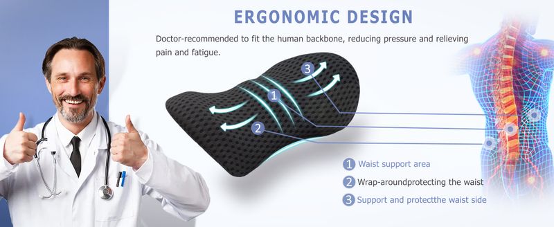 Cuscino di supporto lombare, cuscino per alleviare il dolore lombare, poltrona reclinabile ergonomica e cuscino lombare multifunzionale_voghion.com