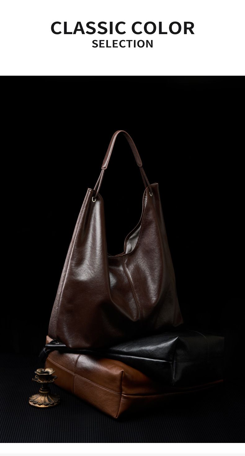 Nuova borsa tote in pelle bovina conciata al vegetale, versatile, capiente e versatile, con una sola spalla, ideale per i pendolari._voghion.com