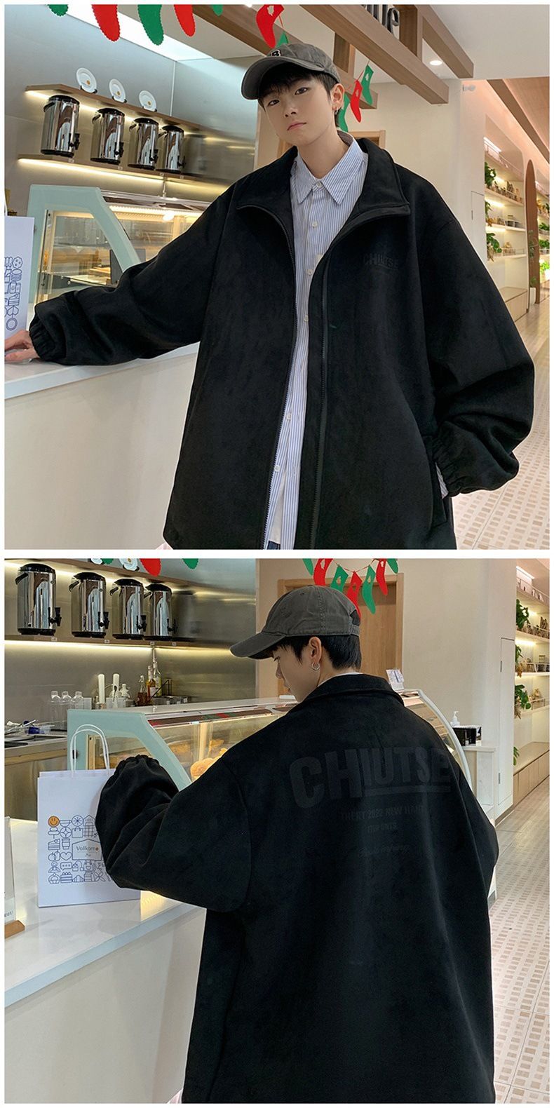American Heavy Deerskin Fleece Jacket Men's Loose Bomber Jacket Lapel Couple_voghion.com