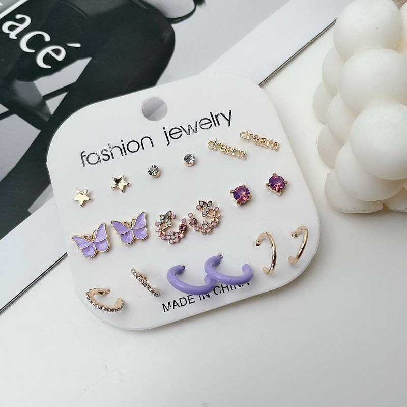 Butterfly Earrings Set, Including Earrings And Ear Studs, With Oil Dripping And Spray Painting Techniques Applied To The Earrings And Ear Ornaments_voghion.com