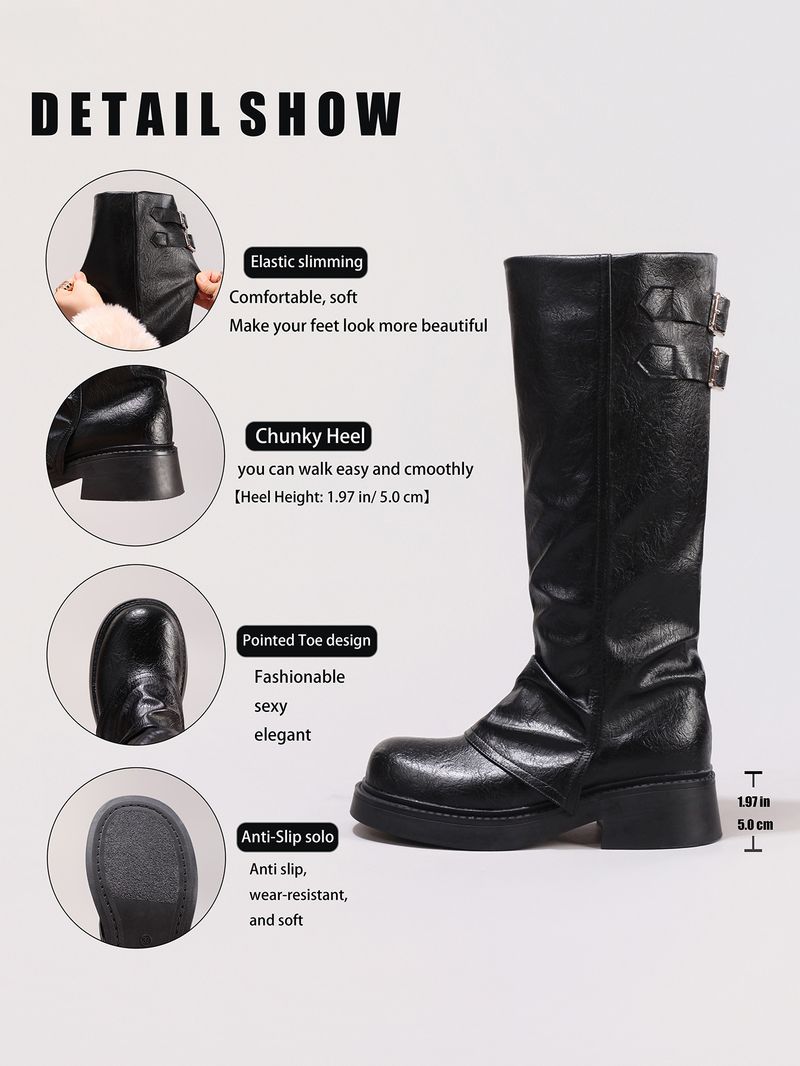 WEIBENA Damen Chelsea-Stiefel mit dicker Sohle und elastischer Wadenmitte, zum Hineinschlüpfen, runde Zehenpartie, Knöchelstiefel mit Faltendesign für die Freizeit im Herbst und Winter_voghion.com