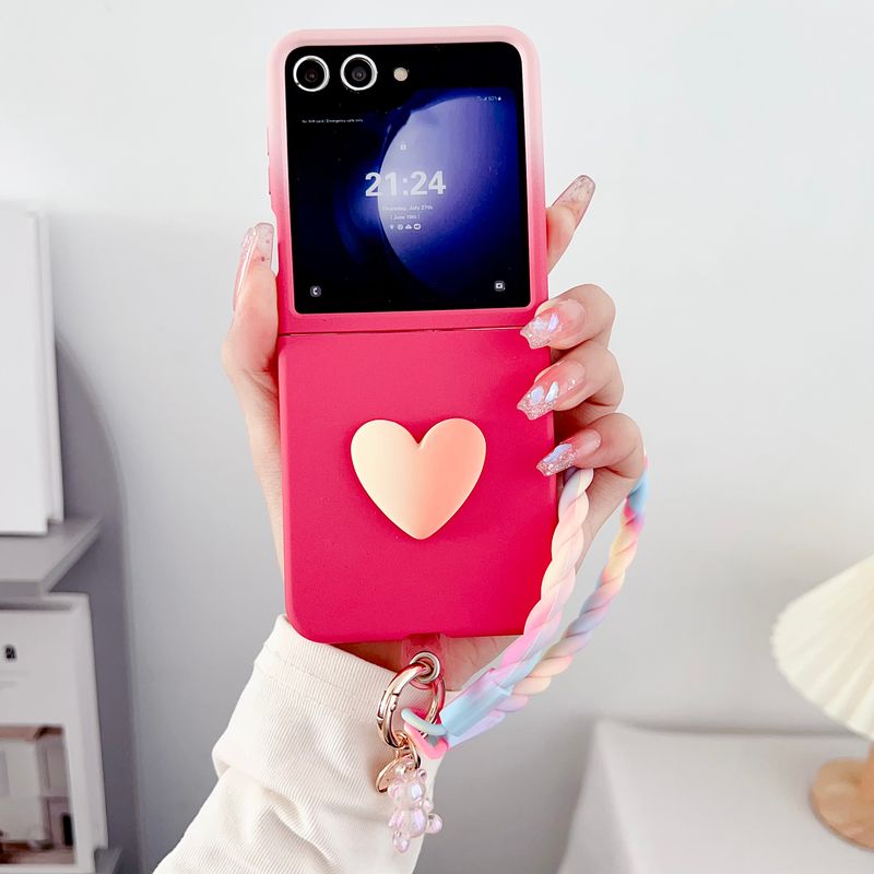 For Samsung Galaxy Z Flip 5 Luxury Cute Change Color Heart Strap Phone Case Cover_voghion.com
