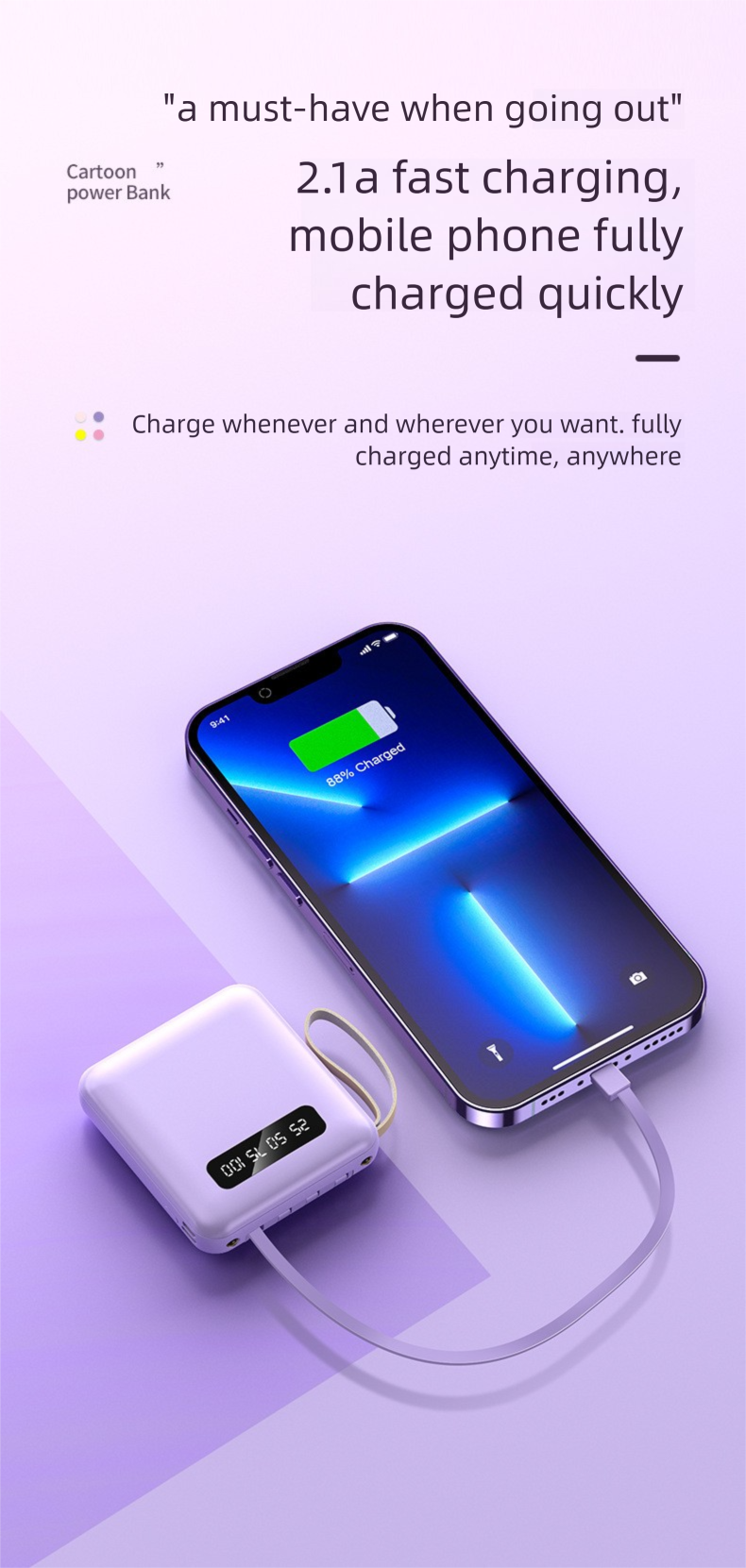 Built-in Cable Bank 20000mAh Large Capacity Compact Portable Gift Customizable Mobile Power Supply_voghion.com