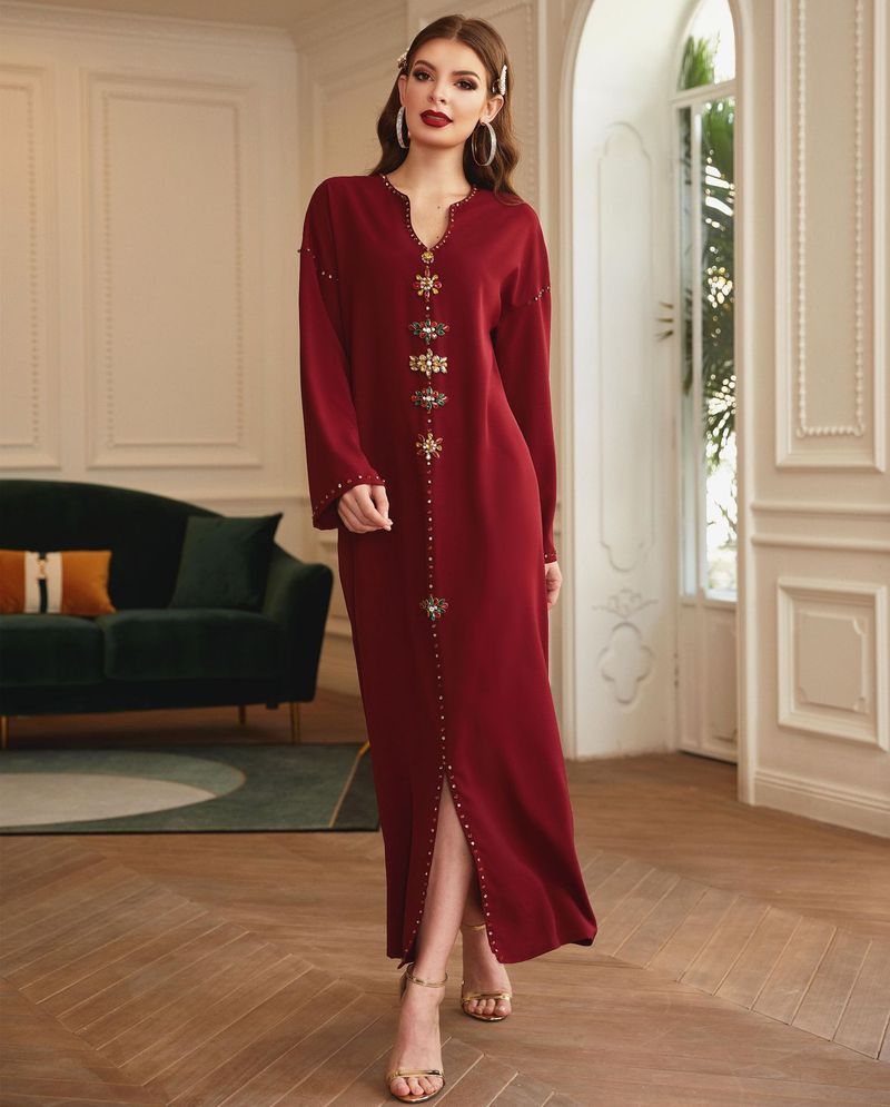 Abbigliamento femminile Abito lungo con diamanti cucito a mano_voghion.com