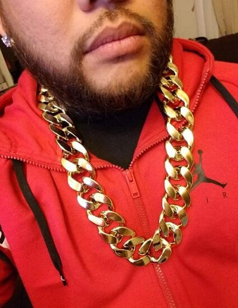 Hip Hop Exaggerated Large Chain Plastic Simulation Gold Necklace Personalized Performance Props,Street Art,Rapper,Cool And Personalized,No Fade_voghion.com