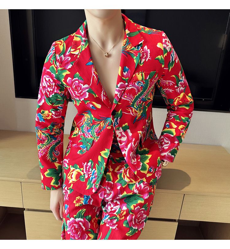 2024 Wiosna Jesień Nowa męska moda i wypoczynek Northeast Big Flower Suit Top Coat_voghion.com