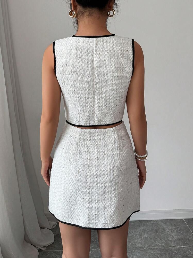 Women's Clothing Elegant Sleeveless Vest Top Skirt Two Piece Set_voghion.com