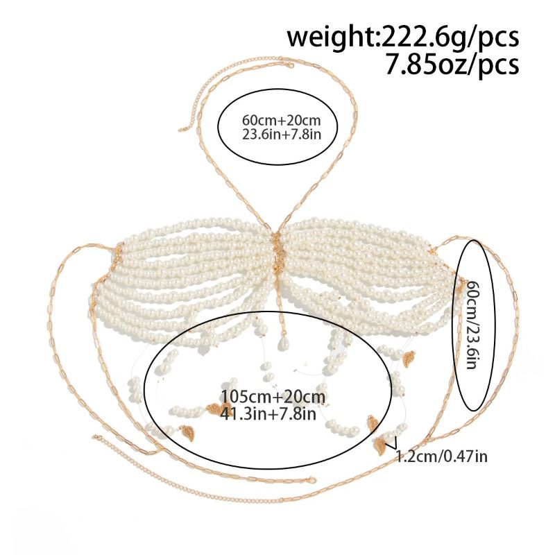 Catena per il petto con perline da bikini da spiaggia, catena per il corpo con frange di perle multistrato_voghion.com