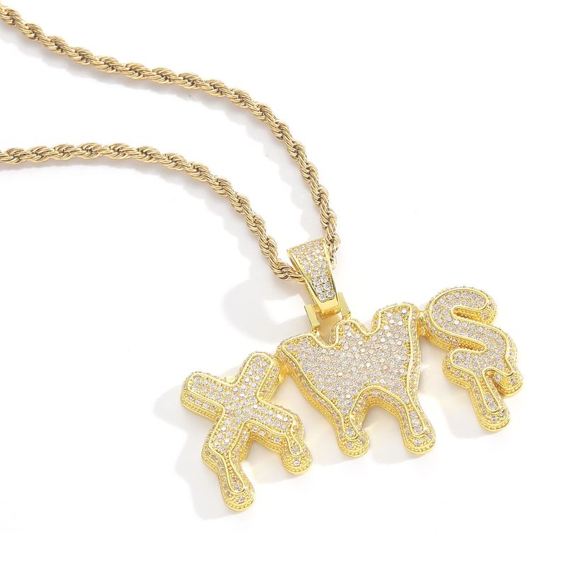 Ciondoli e ciondoli Hip Hop, nuovo ciondolo a forma di goccia con lettera inglese, placcato oro vero, con zirconi, collana versatile con lettera di personalità._voghion.com