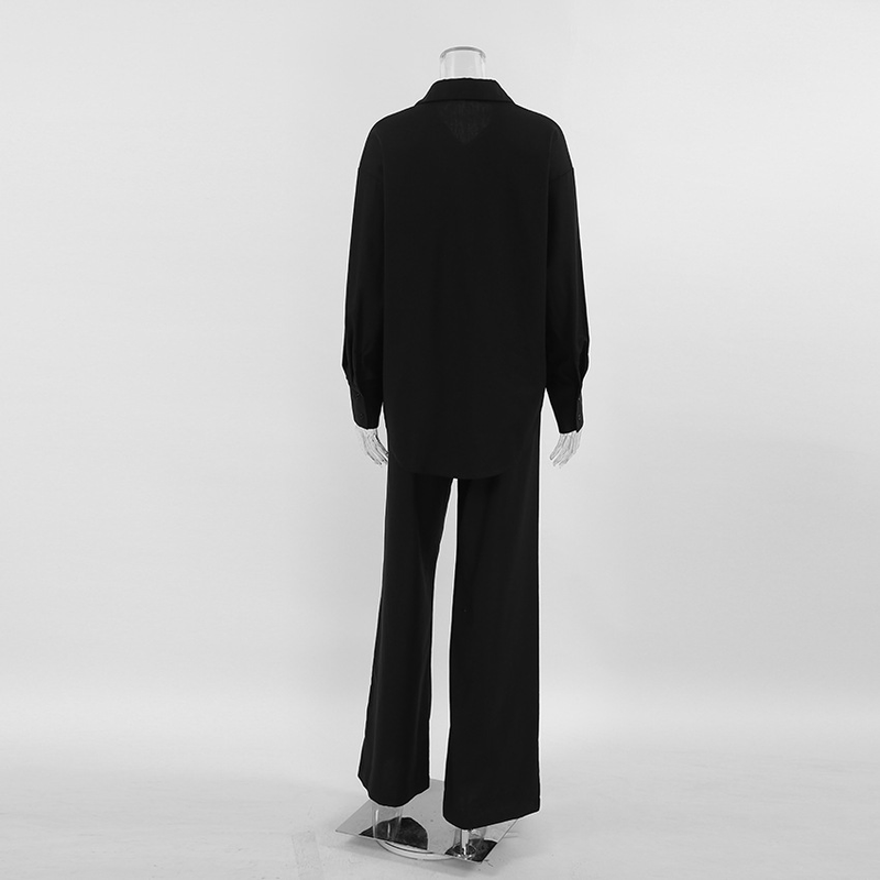 Autumn new design oversize loose casual shirt suit high waist wide leg pants 2023 cross-border Europe and America_voghion.com