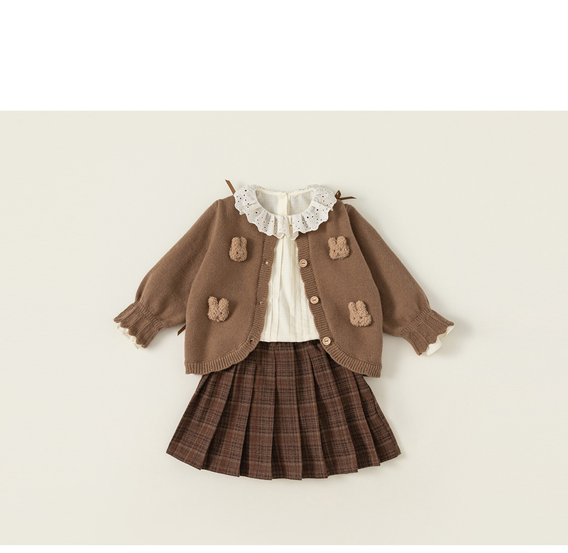 Children's Lovely Knit Cardigan Spring And Autumn Children's Dress Girls Plaid Pleated Skirt Tide_voghion.com