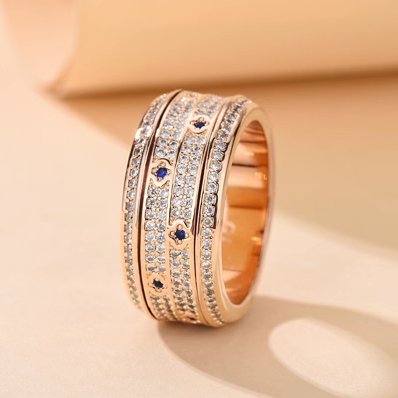 Classico anello girevole per coppia che corre nel tempo, con trifoglio e diamanti per uomo e donna, anello rotante con stella a cielo intero, stesso stile per uomo e donna_voghion.com