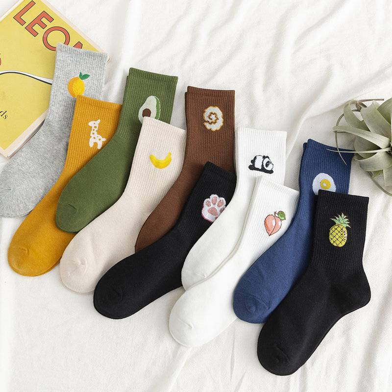 10pcs Elegant Fruit Pile Socks Men And Women Candy Color Cartoon Mid-Calf Cotton Socks Internet Celebrity Sports Socks_voghion.com