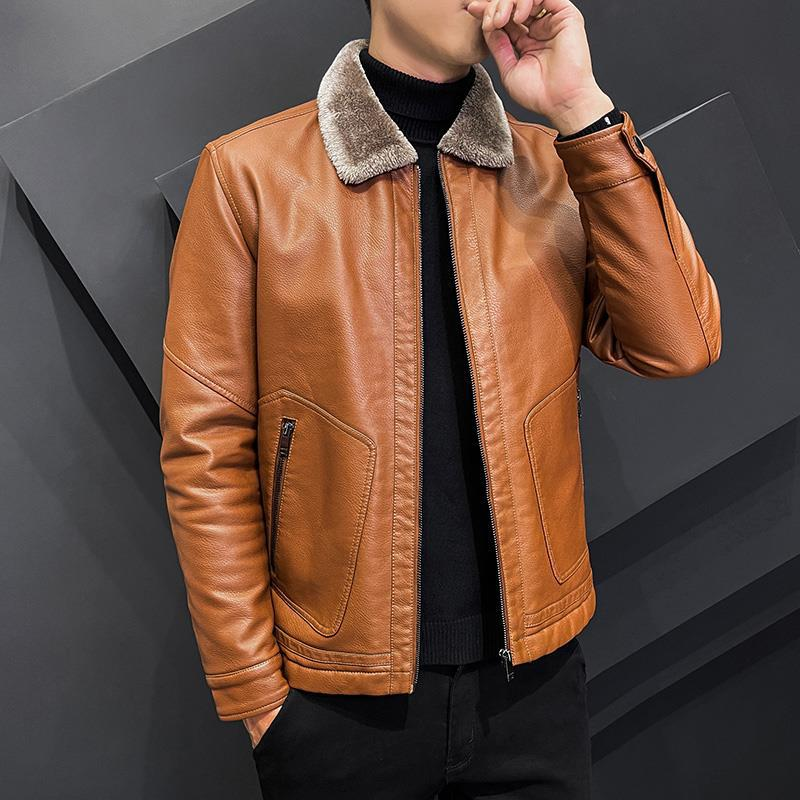 Giacca in pelle da uomo più giacca in velluto spesso autunno e inverno giacca in pelle giacca in pelle casual elegante e versatile con risvolto_voghion.com