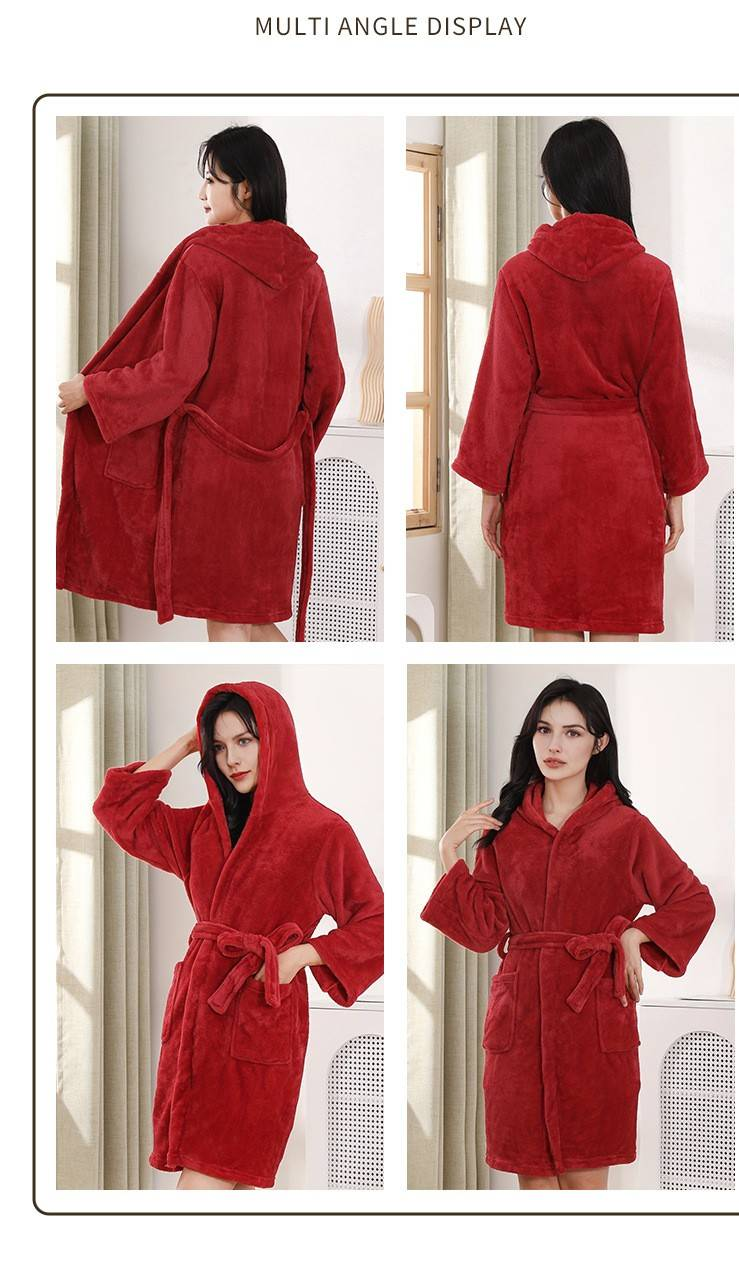 Home Textile Solid Color Large Size Soft Touch Hooded Nightgown Ladies Short Home Clothes Hotel Bathrobe Bathrobe_voghion.com