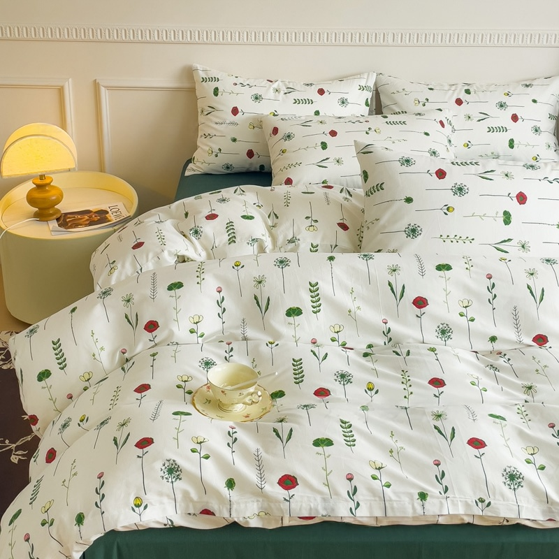 100%Cotton Skin Friendly Super Soft Duvet Cover Quilt Cover Three Piece Bedding Set Fresh Style Sizes_voghion.com
