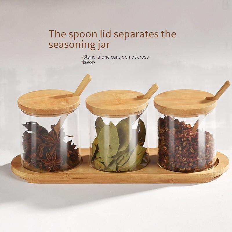 Glass Spice Jars With Lids & Measuring Spoons - 6-Piece Food-Grade Kitchen Storage Set For Salt, Sugar & Seasonings_voghion.com