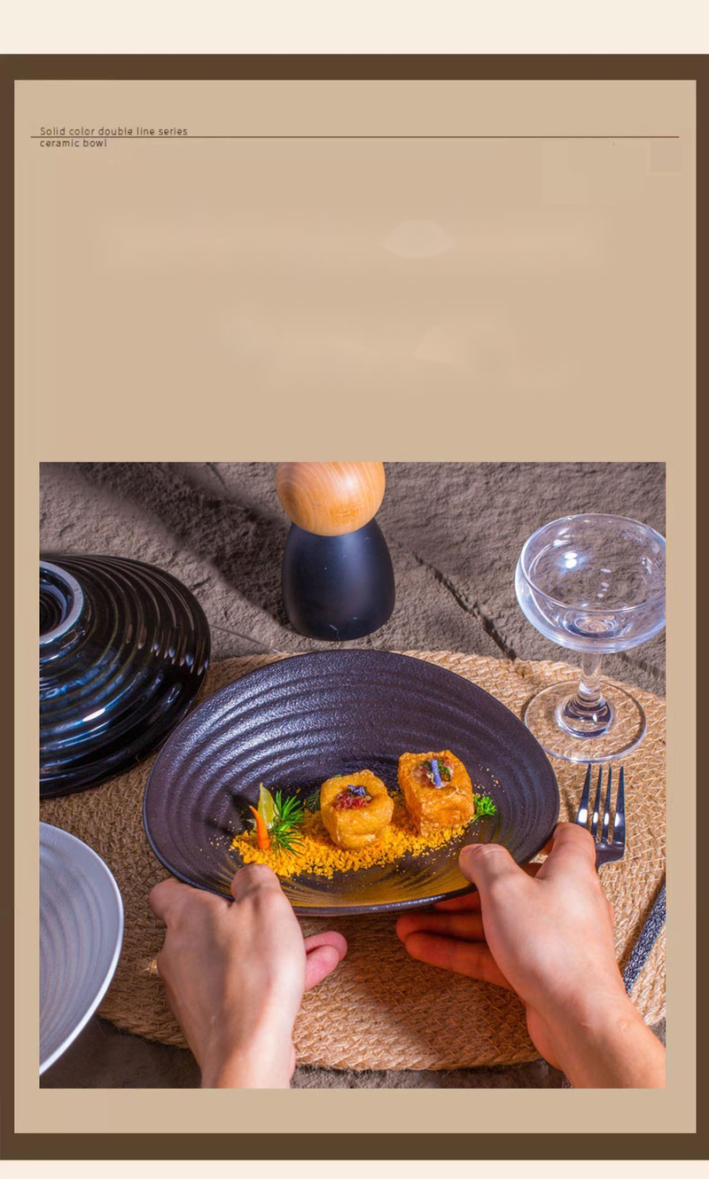 Kiln Change Ribbed Deep High-end Tableware Creative Salad Bowl Ceramic Western Pasta Plate Commercial Use_voghion.com