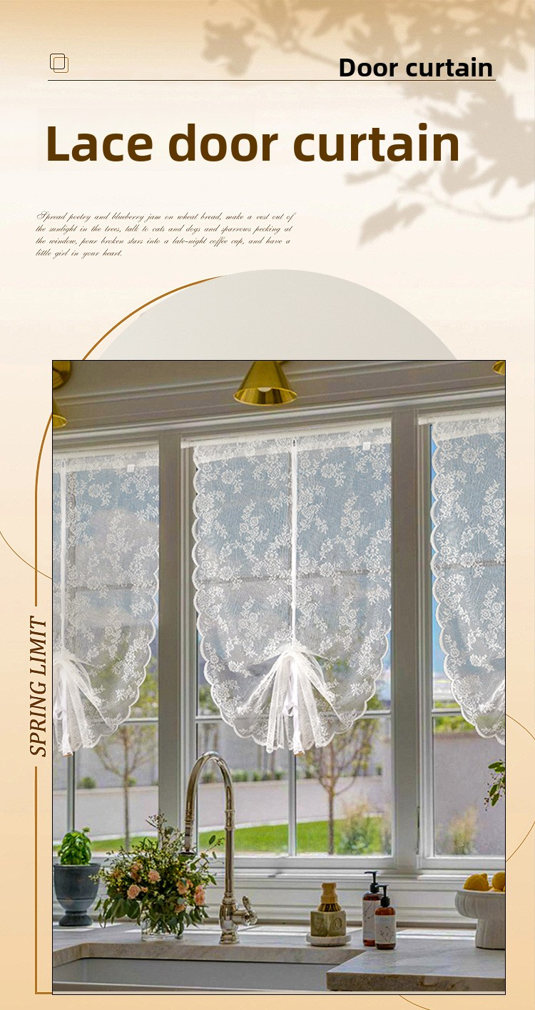 Elegant Lace Door Curtains For Living Room - Modern Sheer Polyester Panel With Floral Pattern White, Clip-On Rod Pocket Design_voghion.com