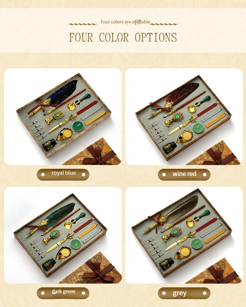 Federstift-Set mit Tinte, britischer Retro-Dip-Federstift, Wachssiegel, Student-Dip-Pen_voghion.com
