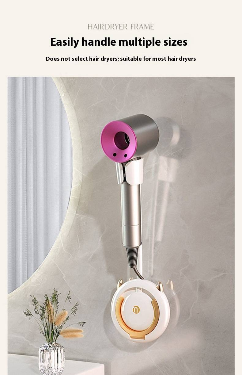 Porta asciugacapelli di lusso color oro – Supporto da parete senza fori con supporto, organizer per asciugacapelli resistente da 3 kg per il bagno (elegante e salvaspazio)_voghion.com