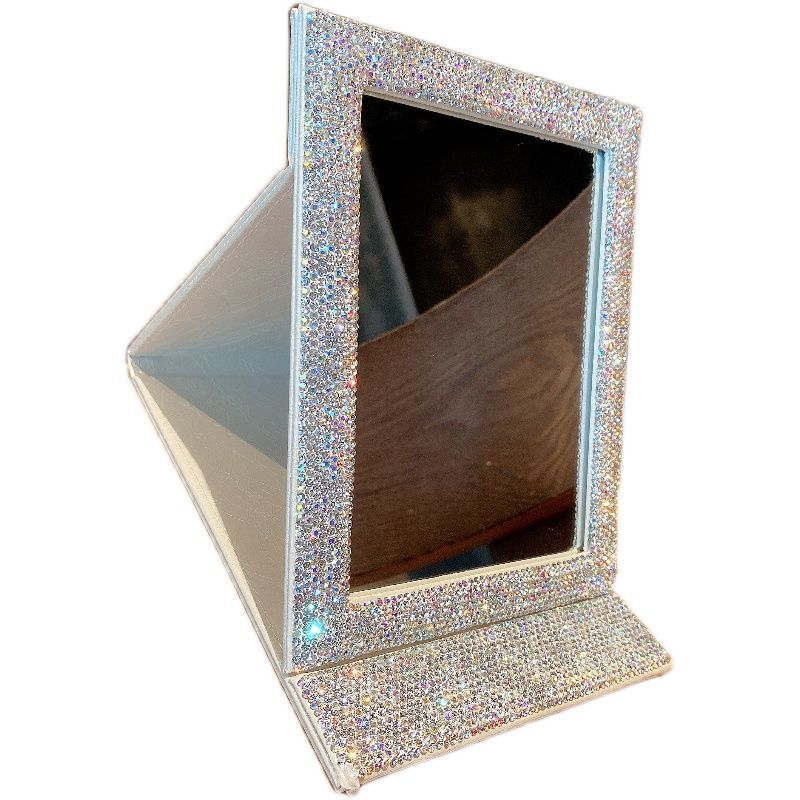 Miroir de courtoisie pliable en cuir PU pailleté avec strass – Miroir de maquillage portable de bureau et de voyage pour femmes, dortoirs, cadeaux_voghion.com