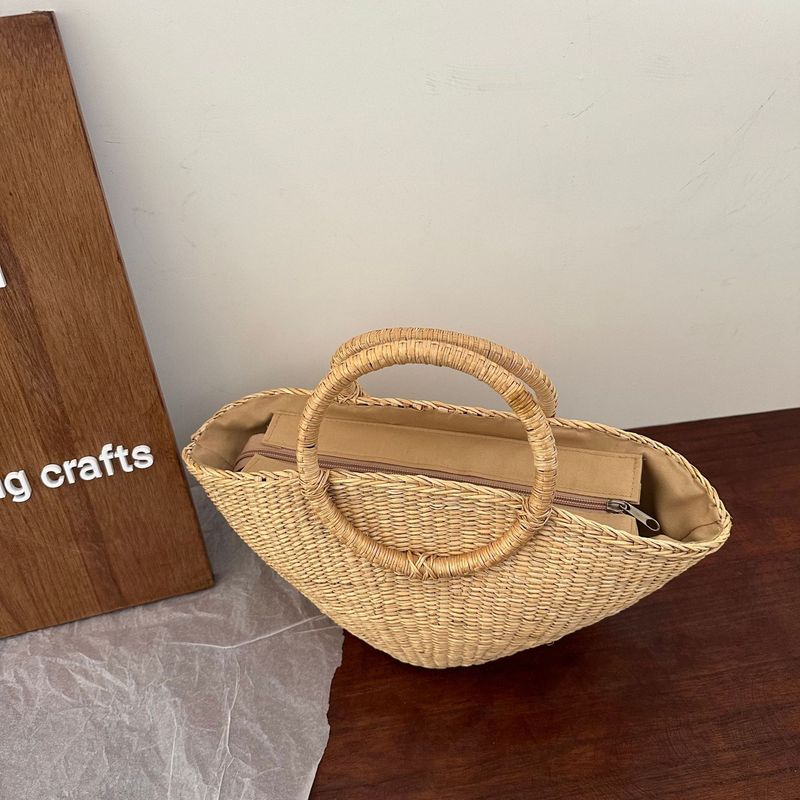 Trendy damestas van stro, modieuze casual geweven strandtas voor op vakantie_voghion.com