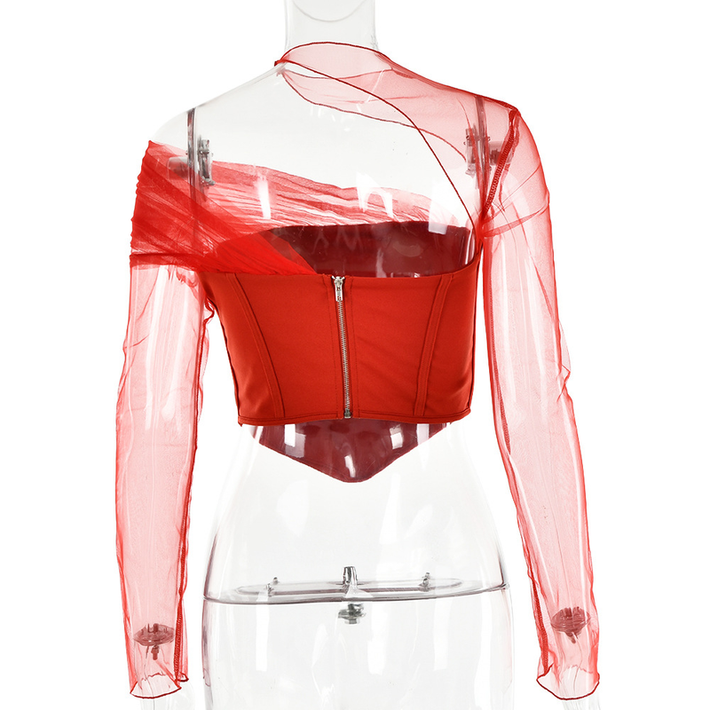 Women's temperament sexy see-through mesh stitching chest top_voghion.com