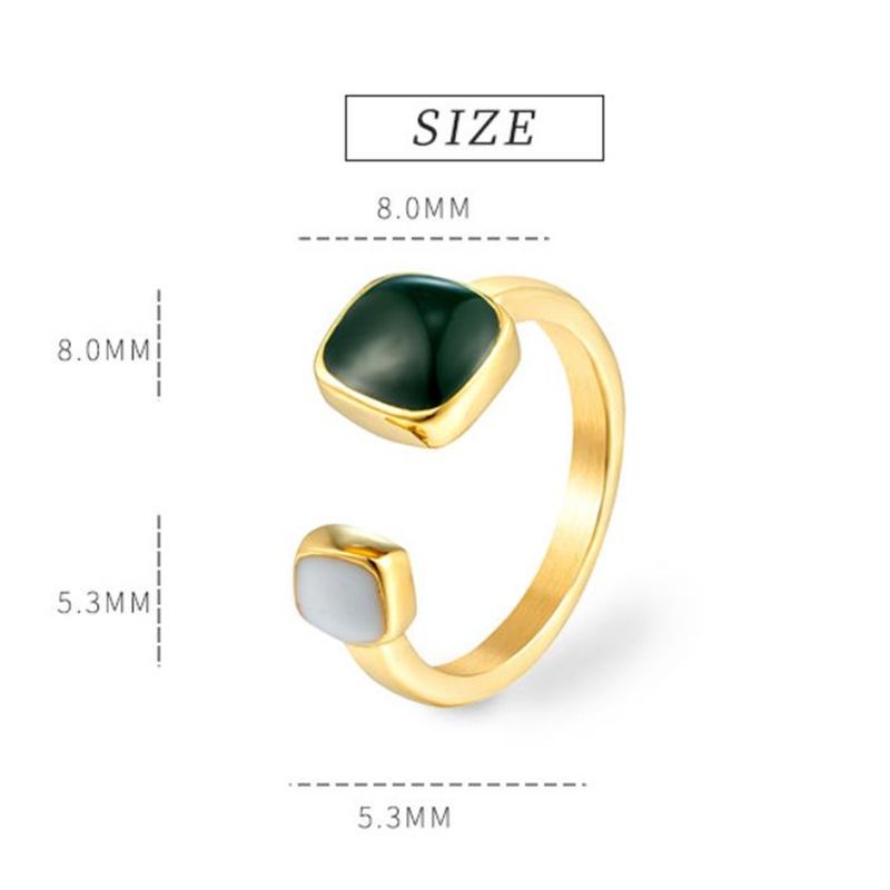 Hot Sales High Quality Enamel Vintage Glue Drop Square Geometric Opening Adjustable Women 14K Gold Titanium Steel Ring Jewelry_voghion.com