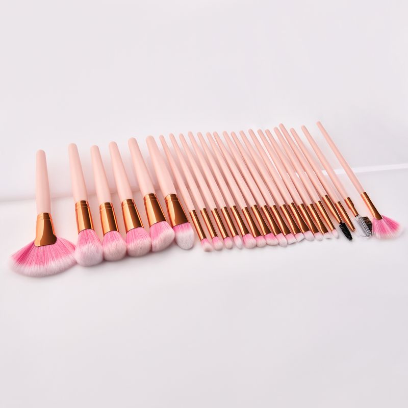 Set di pennelli per trucco 24 pezzi, pennello per cipria a forma di ventaglio, pennello per ombretti, manico in legno, oro rosa, strumenti per il trucco GUJHUI_voghion.com