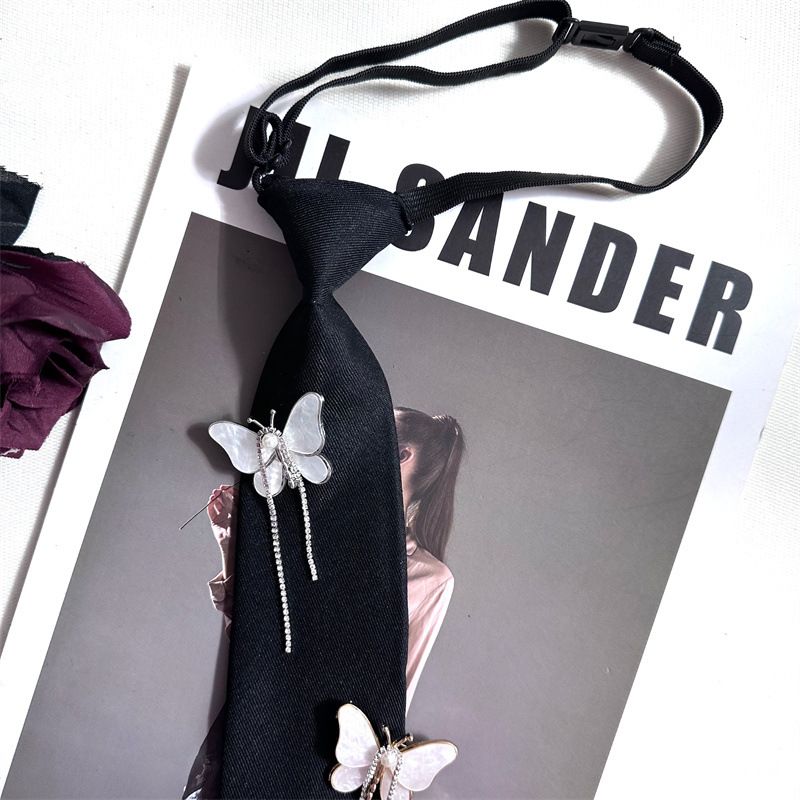 Camicia da donna coreana bicolore con strass a farfalla e nappa, senza cravatta, versatile, in stile college, stile uniforme JK_voghion.com