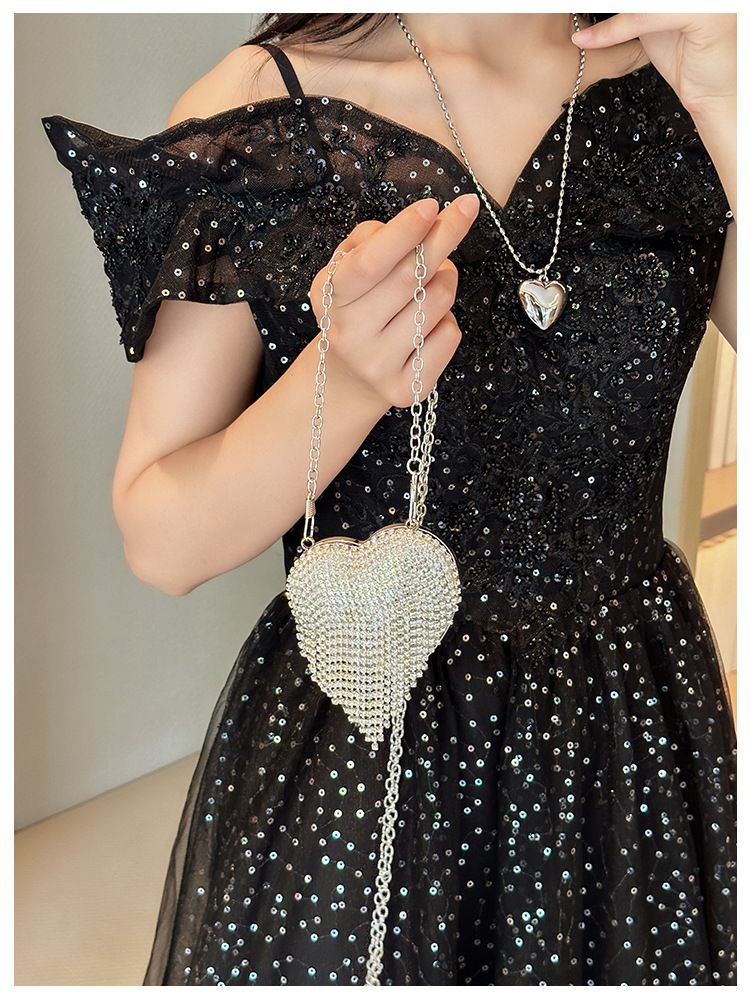 Neue Promi-Mini-Herzform Mode Diamant Perle Mini Geldbörse Abendtasche Kette Tasche_voghion.com