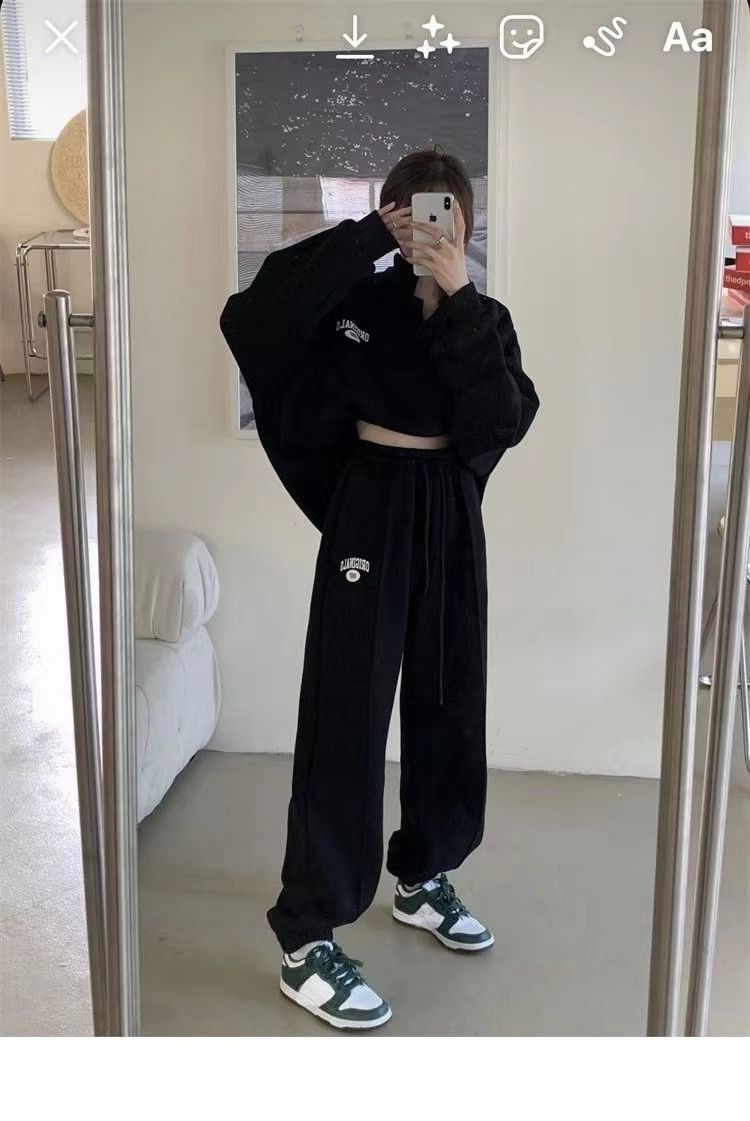 Completo da donna con felpa e pantaloni foderati in pile, casual, alla moda, per corsa e sport, 2 pezzi, autunno/inverno 2025, nuovo arrivo_voghion.com