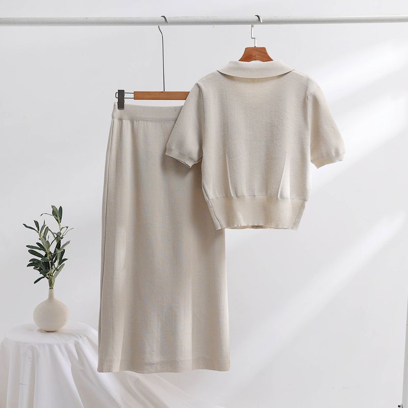 Costume tricoté de haute qualité pour femmes, nouvelle robe douce et douce à manches courtes, deux pièces, printemps et automne_voghion.com
