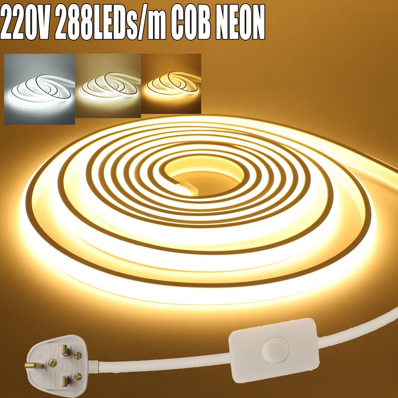 Neon COB LED Strip Lights 220V Flex Tape Lights Waterproof IP67 Outdoor Dimmable_voghion.com