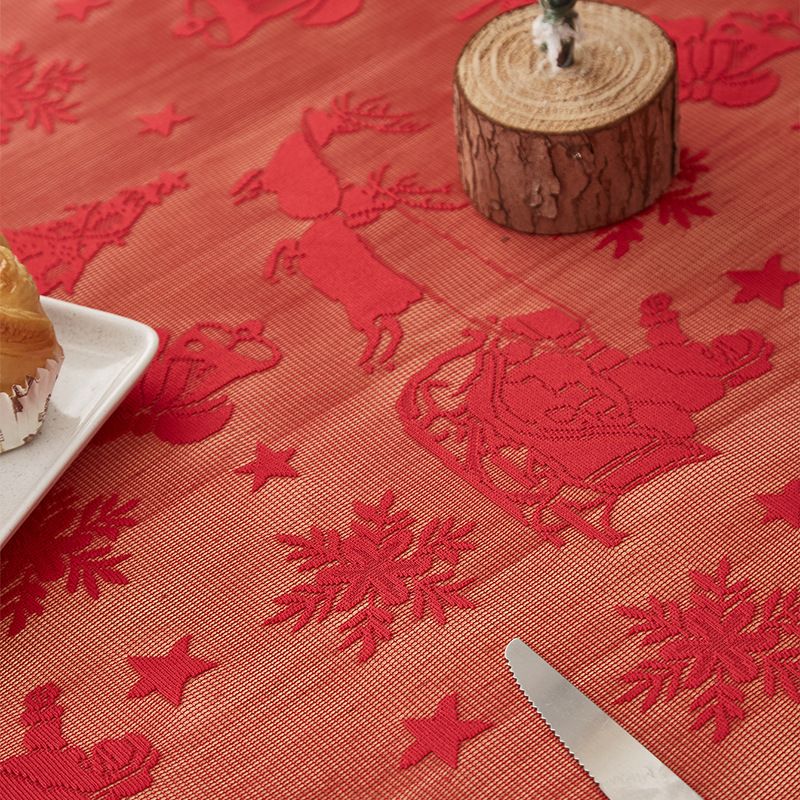 Chemin de table de Noël – Ensemble de nappes de Noël en dentelle rouge et verte (polyester, 2 pièces, rectangulaire, 140 x 100 cm/140 x 230 cm, style américain)_voghion.com