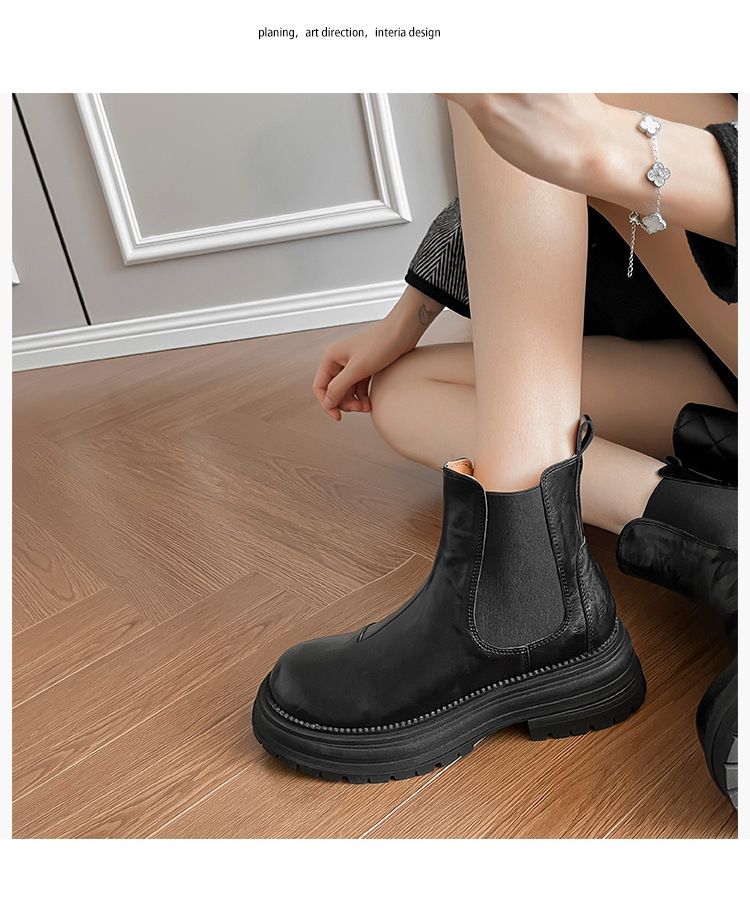 Botas Martin de estilo británico para mujer, de un pie, cortas, nuevas, con agarre manual y diseño de oveja, para otoño e invierno, botas gruesas_voghion.com