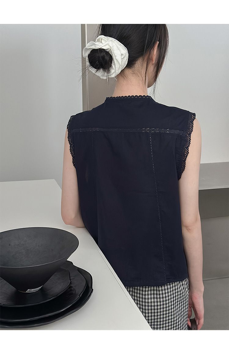 Ethereal Floral Lace Trim V-Neck Blouse – Breathable, Adjustable Tie Front, Lightweight & Youthful Chic Top_voghion.com