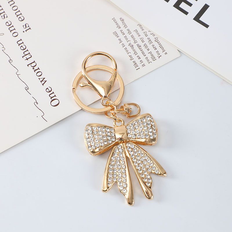 Diamond Bow Metal Car Keychain Simple Personality Style Key Ring Bag Pendant Accessories_voghion.com