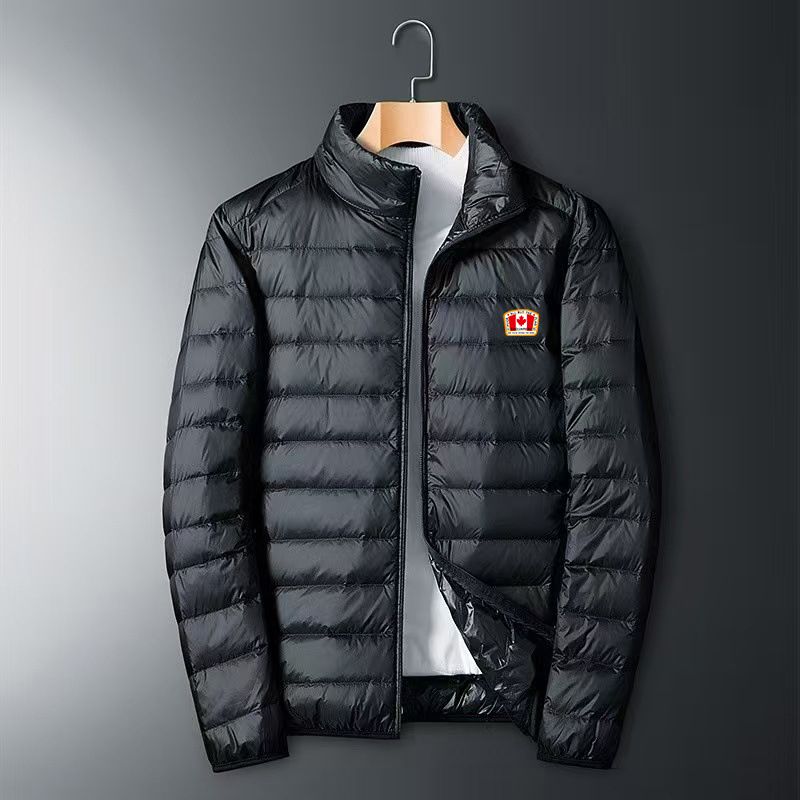 Autumn And Winter Men's Stand-up Collar Printed Light Feather Cotton Jacket, Warm Cotton Jacket, Fashionable Casual Jacket Coat_voghion.com