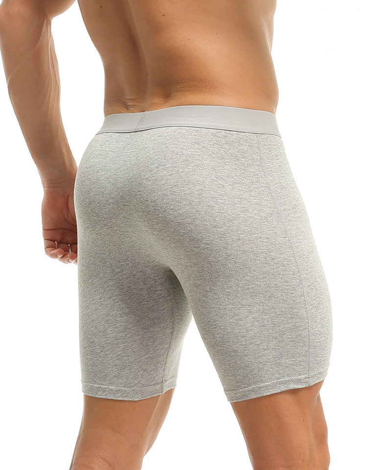 Roupa íntima esportiva masculina cross border algodão puro tamanho grande comprimento grande antidesgaste perna abertura lateral confortável respirável boxer calças_voghion.com