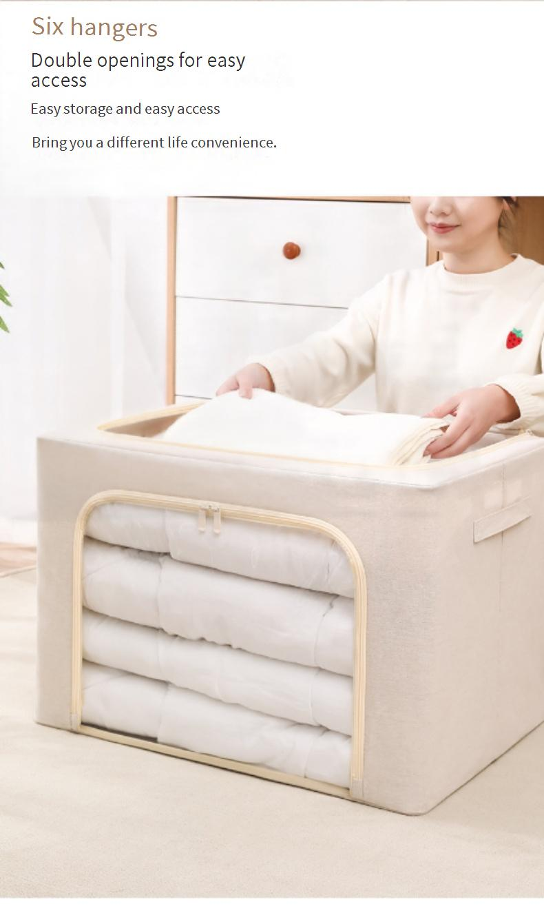 Große Aufbewahrungsbox für Kleidung, Stoffartefakt, faltbare Aufbewahrungsbox für den Haushalt, Aufbewahrungsbox mit Stahlrahmen_voghion.com