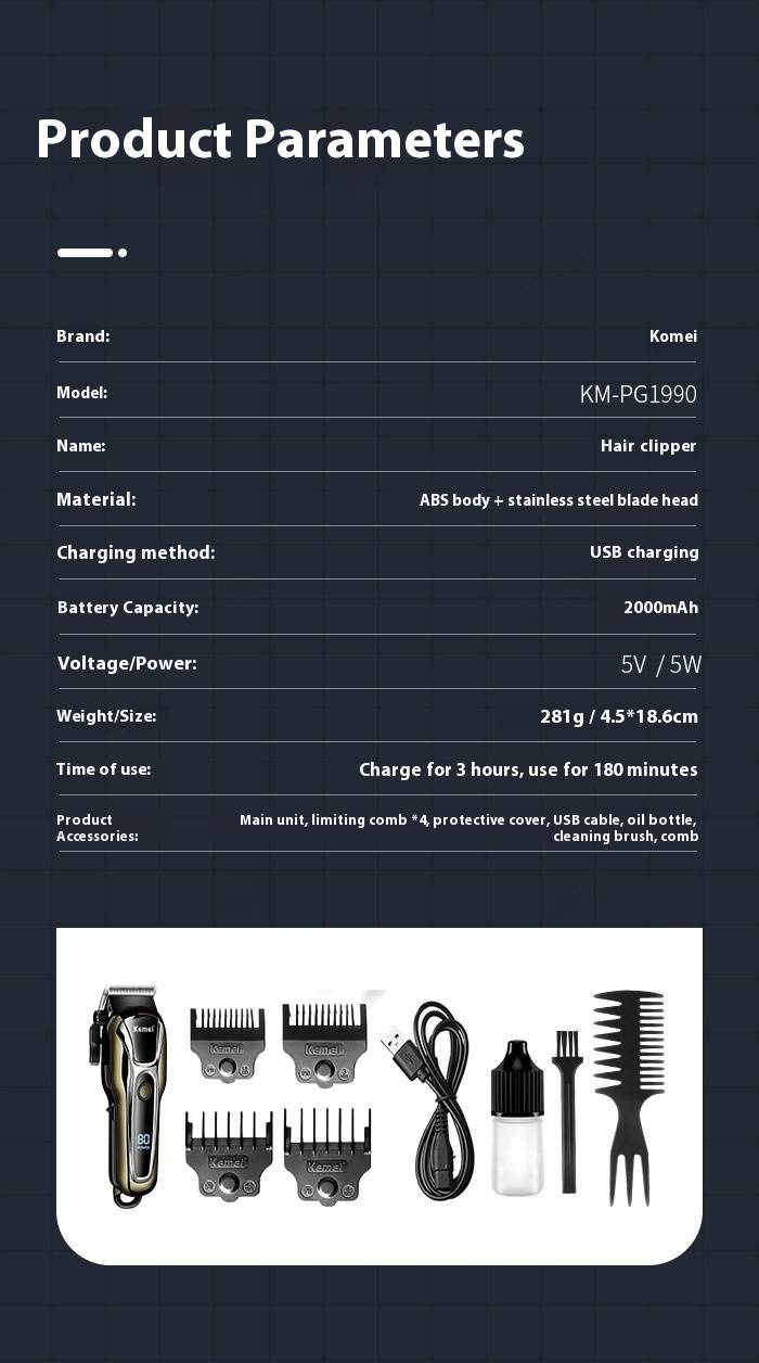 KM-1990PG Professional Hair Clipper - High Power Cordless Trimmer With LCD Display & USB Charging For Salon & Home Use_voghion.com