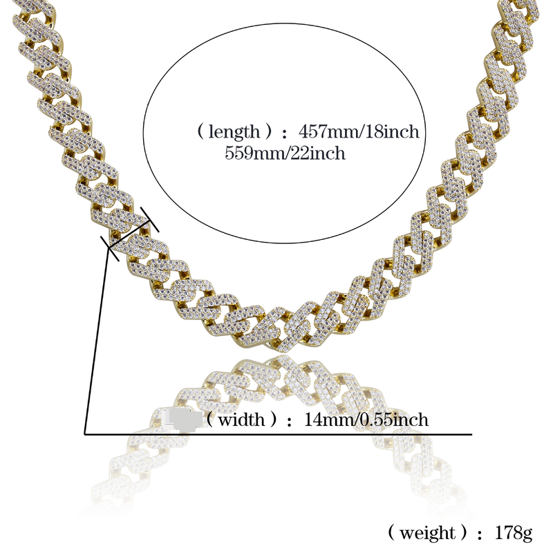 Men's Jewelry 14MM Miami Cuban Link Chain With Full-Cut Zirconia Stones - Hip Hop Style Statement Necklace_voghion.com