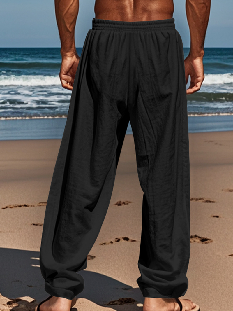 Pantaloni in lino premium da uomo – Pantaloni traspiranti dalla vestibilità comoda con coulisse in vita, leggeri ed eleganti per l'estate_voghion.com