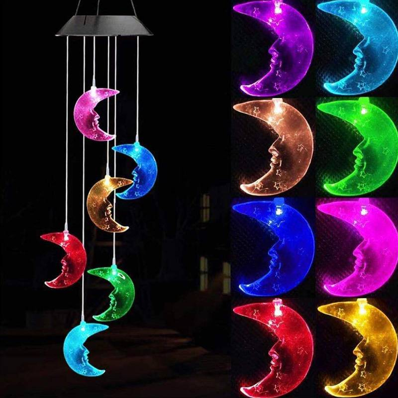 Solar-Powered LED Wind Chime Light – Moon & Star Outdoor Decor For Garden, Patio (Waterproof 6-12H Lighting, Multiple Colors & Styles)_voghion.com